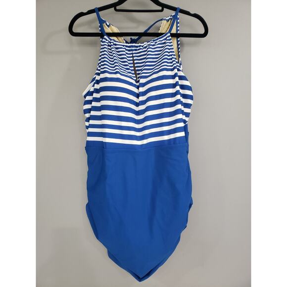 NEW SWIM DRESS - Swimsuits for All Women's Plus Size 20 One Piece Blue Stripes - Picture 1 of 4